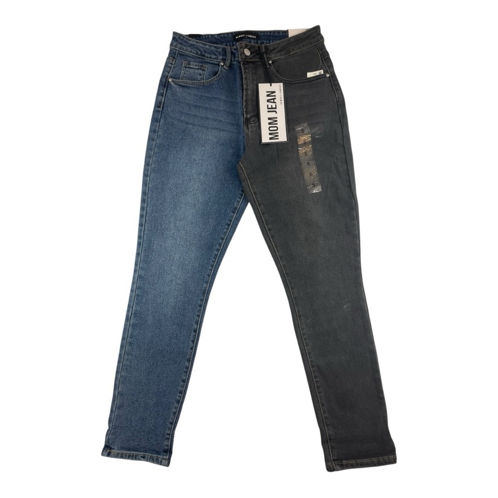Almost Famous Mom Jean Size 5 Stretch Black / Blue Jeans NWT